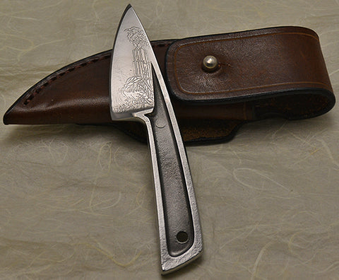 Boye Basic 1 with 'Ravens' Etching and Leather Sheath.