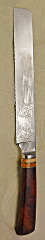 8 inch Bread Knife with 'Ravens' Etching.