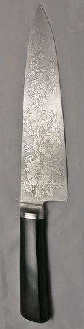 8 inch Chef's Knife with 'Wild Roses' Etching - 2.