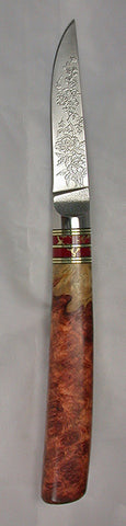 3 inch Paring Knife with 'Wild Roses' Etching - 2.