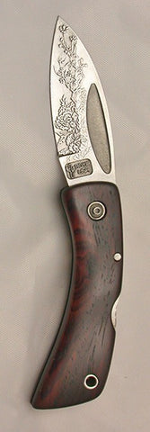 Boye Custom Small Prophet Lockback Folding Knife with 'Wild Roses' Etching.