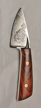 Boye Sub-Basic with 'Single Rose' Etching, Cocobolo Handle and Hand-Carved Sheath with Gemstone Neckstrap.