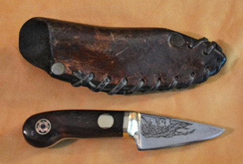 2 inch Sawblade Steel Knife with Custom Etchings of Truck & Birds in a Nest