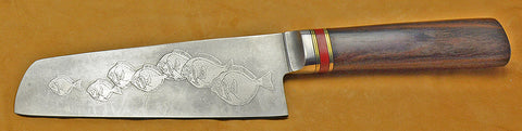 6 inch Chopper with 'School of Fish' Etching-2.