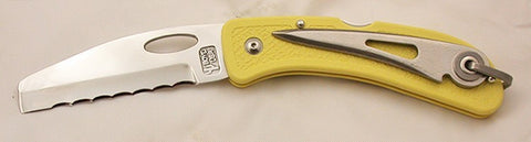 Boye Cobalt Sheepsfoot Lockback Folding Pocket Knife with Marlin Spike & Yellow Handle.