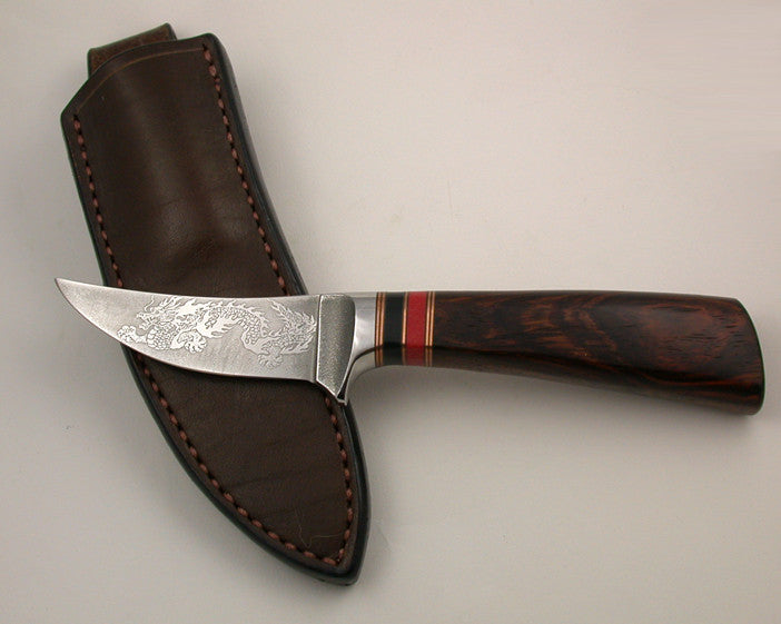 3 inch Trailing Point Skinner with 'Dragon' Etching.