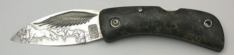 Boye Custom Small Eagle Wing Lockback Folding Knife with 'Mustangs' Etching.