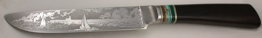 6.5 inch Sandwich Knife with 'Lighthouse with Sailboats' Etching.