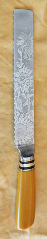 8 inch Bread Knife with 'Sunflowers' Etching.