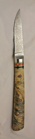 3 inch Paring Knife with 'Sunflower' Etching and Buckeye Burl Handle - 2.