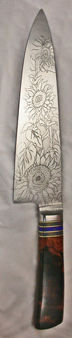 8 inch Chef's Knife with 'Sunflower' Etching - 2.