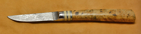 3 inch Paring Knife with 'Swans' Etching and Buckeye Burl Handle.