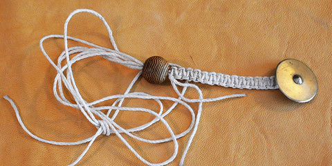 Waxed Bleached White Hemp Macrame Lanyard with Early 18th Century Tombac Shield Button.