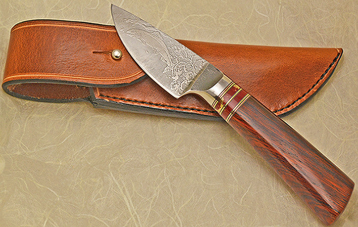 3 inch Dropped Edge Utility Knife with 'Trout' Etching.