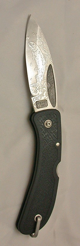 Boye Sunburst Lockback Folding Pocket Knife with 'Trout' Etching.