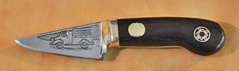 2 inch Sawblade Steel Knife with Custom Etchings of Truck & Birds in a Nest