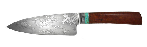 6 inch Chef's Knife with 'Sea Turtles' and Fish Etching.