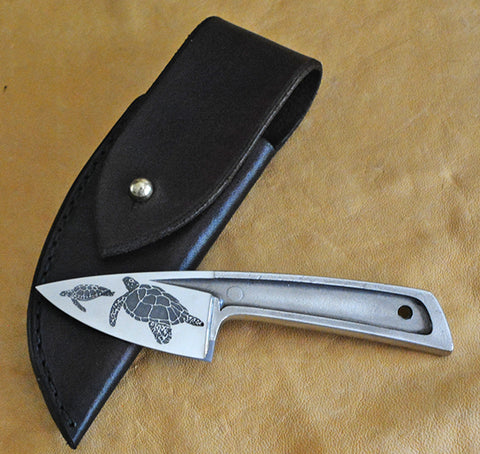 Boye Basic 1 Cobalt with Sea Turtles Laser Engraving & Leather Flap Sheath.