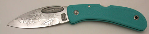 Boye Blue Whale Lockback Folding Pocket Knife with 'Dolphins' Etching.