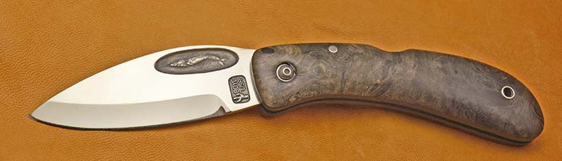Boye Custom Cobalt Blue Whale Lockback Folding Pocket Knife with Buckeye Burl Handle.