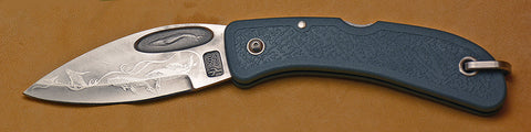 Boye Blue Whale Lockback Folding Pocket Knife with 'String of Whales' Etching.