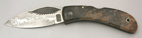 Boye Custom Eagle Wing Lockback Folding Pocket Knife with 'Mustangs' Etching.