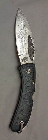 Boye Mountain Lockback Folding Pocket Knife with 'Wolf' Etching.